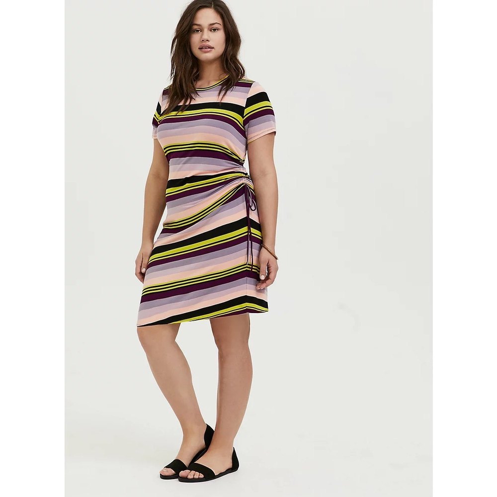 Torrid Multi Stripe Jersey Drawstring Side T-Shir… - image 1